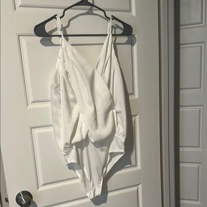 Entro White Asymmetrical Sleeveless Bodysuit